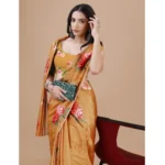 Generic Women's Crepe Digital Print Saree With Unstitched Blouse 5.5Mtr (Mustard) - Image 3