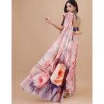 Generic Women's Crepe Digital Print Saree With Unstitched Blouse 5.5Mtr (Pink) - Image 4