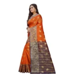 Generic Women's Silk Blend Woven Saree With Unstitched Blouse 5.5Mtr (Gold-Orange) - Image 2