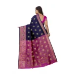 Generic Women's Silk Blend Woven Saree With Unstitched Blouse 5.5Mtr (Dark Blue-Pink) - Image 4