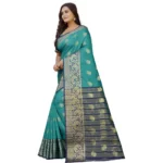 Generic Women's Silk Blend Woven Saree With Unstitched Blouse 5.5Mtr (Dark Blue-Green) - Image 2