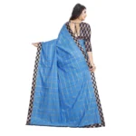Generic Women's Cotton Silk Checkered Saree With Unstitched Blouse 5.5Mtr (Light Blue) - Image 4