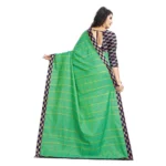 Generic Women's Cotton Silk Checkered Saree With Unstitched Blouse 5.5Mtr (Green) - Image 4