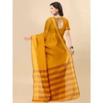 Generic Women's Cotton Silk Striped Saree With Unstitched Blouse 5.5Mtr (Mustard) - Image 3