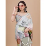 Generic Women's Crepe Digital Print Saree With Unstitched Blouse 5.5Mtr (Multicolor) - Image 3
