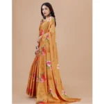Generic Women's Crepe Digital Print Saree With Unstitched Blouse 5.5Mtr (Mustard) - Image 2