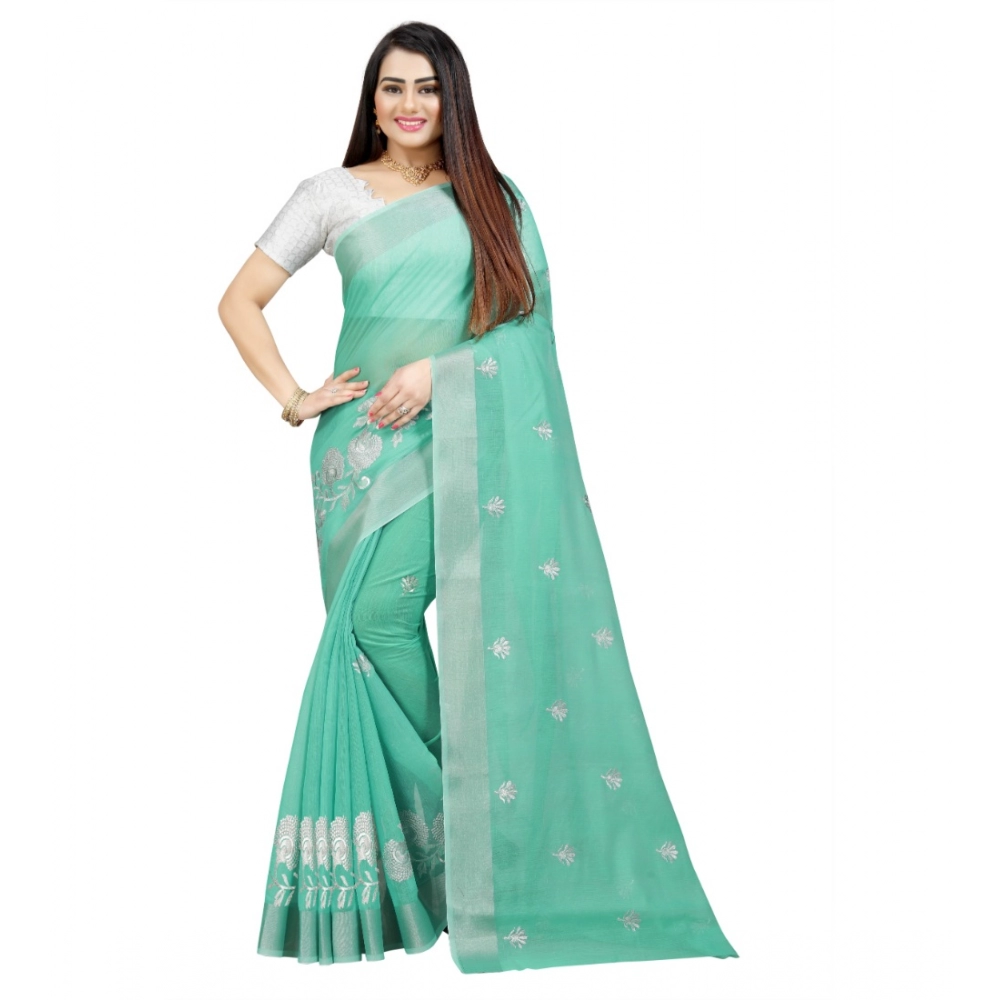53926456914_22ab8710bb_o_d-1000x1000-1.webp Generic Women's Cotton Silk Embroidered Saree With Unstitched Blouse 5.5Mtr (Light Green) - Image 1