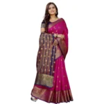 Generic Women's Silk Blend Woven Saree With Unstitched Blouse 5.5Mtr (Purple-Pink) - Image 3