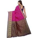 Generic Women's Silk Blend Woven Saree With Unstitched Blouse 5.5Mtr (Purple-Pink) - Image 4