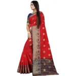 Generic Women's Silk Blend Woven Saree With Unstitched Blouse 5.5Mtr (Red-Blue) - Image 3