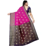 Generic Women's Silk Blend Woven Saree With Unstitched Blouse 5.5Mtr (Purple-Pink) - Image 4
