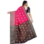 Generic Women's Silk Blend Woven Saree With Unstitched Blouse 5.5Mtr (Purple-Pink) - Image 4