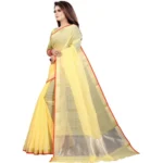 Generic Women's Cotton Silk Checkered Saree With Unstitched Blouse 5.5Mtr (Yellow) - Image 2