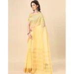 Generic Women's Cotton Silk Striped Saree With Unstitched Blouse 5.5Mtr (Yellow) - Image 2