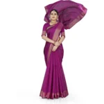 Generic Women's Cotton Silk Self Design Saree With Unstitched Blouse 5.5Mtr (Pink) - Image 2