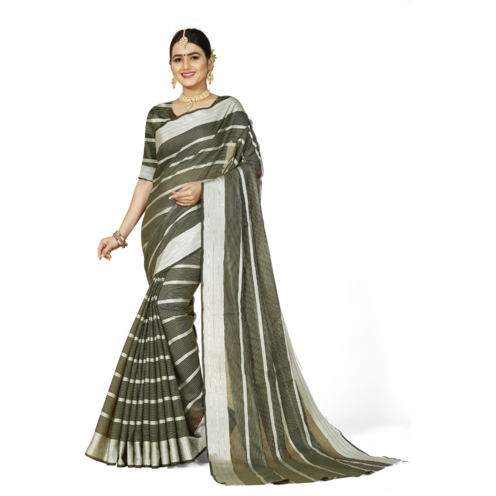 53926459004_d11584c7bf_o_d-1000x1000-1.webp Generic Women's Cotton Silk Striped Saree With Unstitched Blouse 5.5Mtr (Green) - Image 1