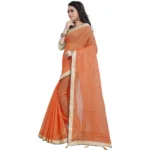 Generic Women's Cotton Silk Checkered Saree With Unstitched Blouse 5.5Mtr (Orange) - Image 2