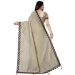 Generic Women's Cotton Silk Checkered Saree With Unstitched Blouse 5.5Mtr (Cream) - Image 3