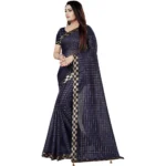 Generic Women's Cotton Silk Checkered Saree With Unstitched Blouse 5.5Mtr (Multicolor) - Image 2