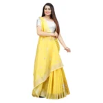 Generic Women's Cotton Silk Embroidered Saree With Unstitched Blouse 5.5Mtr (Yellow) - Image 3