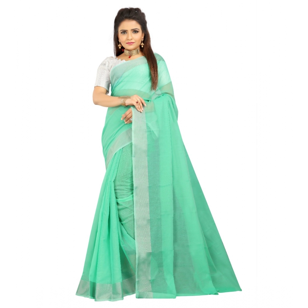 53926459544_c7cb498e4b_o_d-1000x1000-1.webp Generic Women's Cotton Silk Self Design Saree With Unstitched Blouse 5.5Mtr (Green) - Image 1