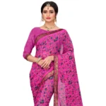 Generic Women's Georgette Floral Print Saree With Unstitched Blouse 5.5Mtr (Pink) - Image 2