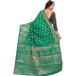 Generic Women's Jacquard Woven Saree With Unstitched Blouse 5.5Mtr (Green) - Image 2
