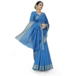 Generic Women's Cotton Silk Self Design Saree With Unstitched Blouse 5.5Mtr (Light Blue) - Image 2