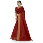 Generic Women's Cotton Silk Self Design Saree With Unstitched Blouse 5.5Mtr (Red) - Image 2