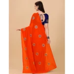 Generic Women's Silk Blend Embroidered Saree With Unstitched Blouse 5.5Mtr (Orange) - Image 3