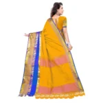 Generic Women's Jacquard Woven Saree With Unstitched Blouse 5.5Mtr (Yellow) - Image 4