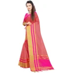 Generic Women's Jacquard Striped Saree With Unstitched Blouse 5.5Mtr (Pink) - Image 4
