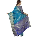 Generic Women's Jacquard Woven Saree With Unstitched Blouse 5.5Mtr (Blue) - Image 3