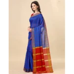 Generic Women's Cotton Silk Checkered Saree With Unstitched Blouse 5.5Mtr (Blue) - Image 3