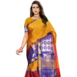 Generic Women's Jacquard Woven Saree With Unstitched Blouse 5.5Mtr (Mustard) - Image 2