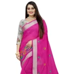Generic Women's Cotton Silk Embroidered Saree With Unstitched Blouse 5.5Mtr (Pink) - Image 2
