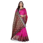 Generic Women's Jacquard Woven Saree With Unstitched Blouse 5.5Mtr (Pink) - Image 4