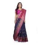Generic Women's Jacquard Woven Saree With Unstitched Blouse 5.5Mtr (Dark Blue) - Image 4