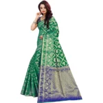 Generic Women's Jacquard Woven Saree With Unstitched Blouse 5.5Mtr (Green) - Image 3