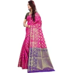Generic Women's Jacquard Woven Saree With Unstitched Blouse 5.5Mtr (Pink) - Image 3