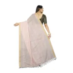 Generic Women's Cotton Blend Solid/Plain Saree With Unstitched Blouse 5.5Mtr (Pink) - Image 2