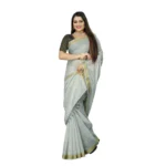 Generic Women's Cotton Blend Solid/Plain Saree With Unstitched Blouse 5.5Mtr (Light Blue) - Image 4