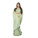 Generic Women's Cotton Blend Solid/Plain Saree With Unstitched Blouse 5.5Mtr (Green) - Image 4