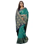 Generic Women's Silk Blend Woven Saree With Unstitched Blouse 5.5Mtr (Dark Blue-Green) - Image 3