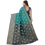 Generic Women's Silk Blend Woven Saree With Unstitched Blouse 5.5Mtr (Dark Blue-Green) - Image 4