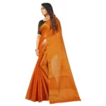 Generic Women's Cotton Silk Self Design Saree With Unstitched Blouse 5.5Mtr (Orange) - Image 2