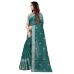 Generic Women's Cotton Silk Embroidered Saree With Unstitched Blouse 5.5Mtr (Dark Green) - Image 3