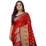 Generic Women's Silk Blend Woven Saree With Unstitched Blouse 5.5Mtr (Purple-Red) - Image 2