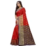 Generic Women's Silk Blend Woven Saree With Unstitched Blouse 5.5Mtr (Purple-Red) - Image 3