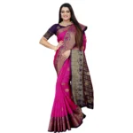 Generic Women's Silk Blend Woven Saree With Unstitched Blouse 5.5Mtr (Blue-Pink) - Image 3